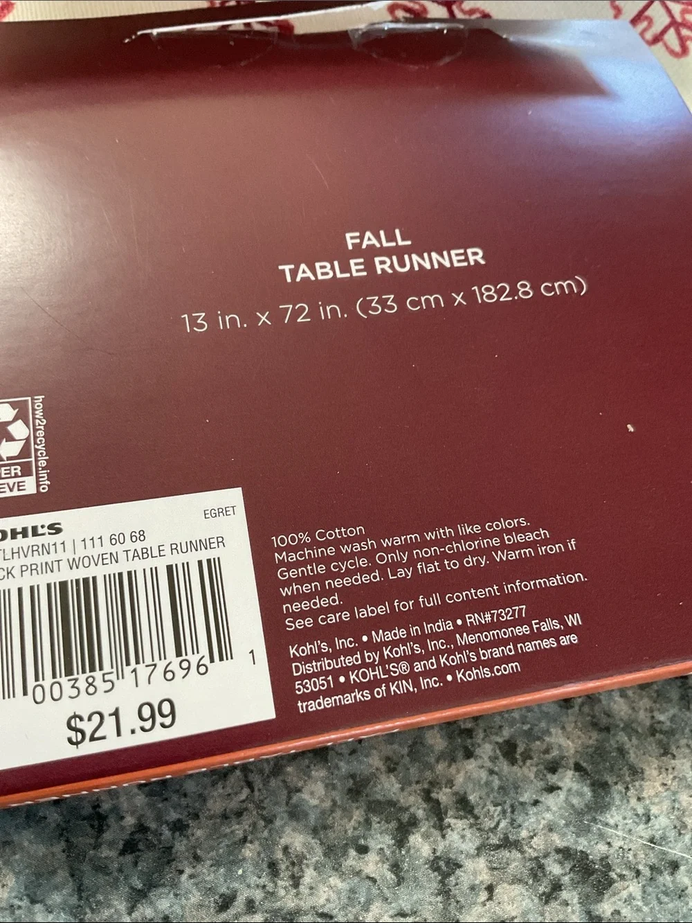 Fall Table Runner. 13 by 72”. New!